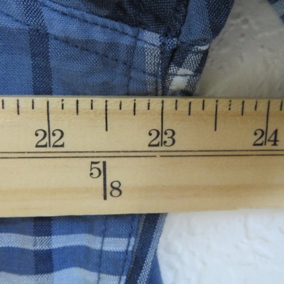 H&M* Men's Short Sleeve Snap Pearl Curved Hem Double‎ Chest Pocket Shirt~ Large - Picture 9 of 13